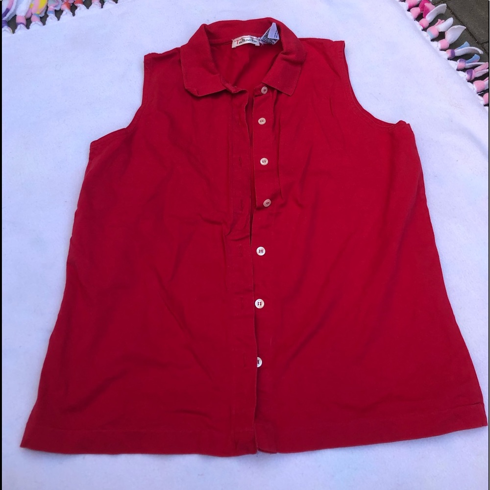 Red Sleeveless Button Down Shirt Vest